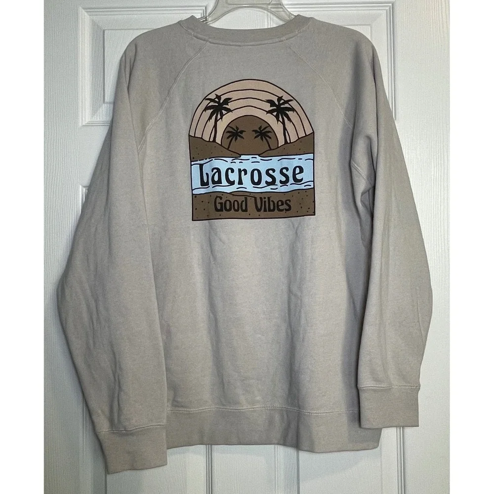 Independent Trading Co Lacrosse Good‎ Vibes Graphic Sweatshirt Sand Tan Large